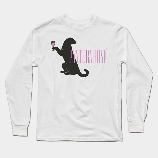 Panther Wine T-Shirt: Exclusive Illustration of Elegant Feline Enjoying Red Wine in a Moment of Sophistication and Wild Nature Long Sleeve T-Shirt by iMosy Gallery